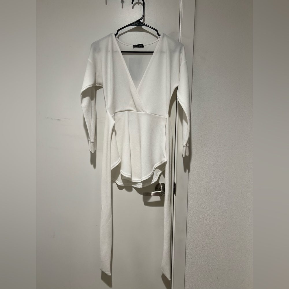 PrettyLittleThing White Blouse with Cloth Belt Size 4